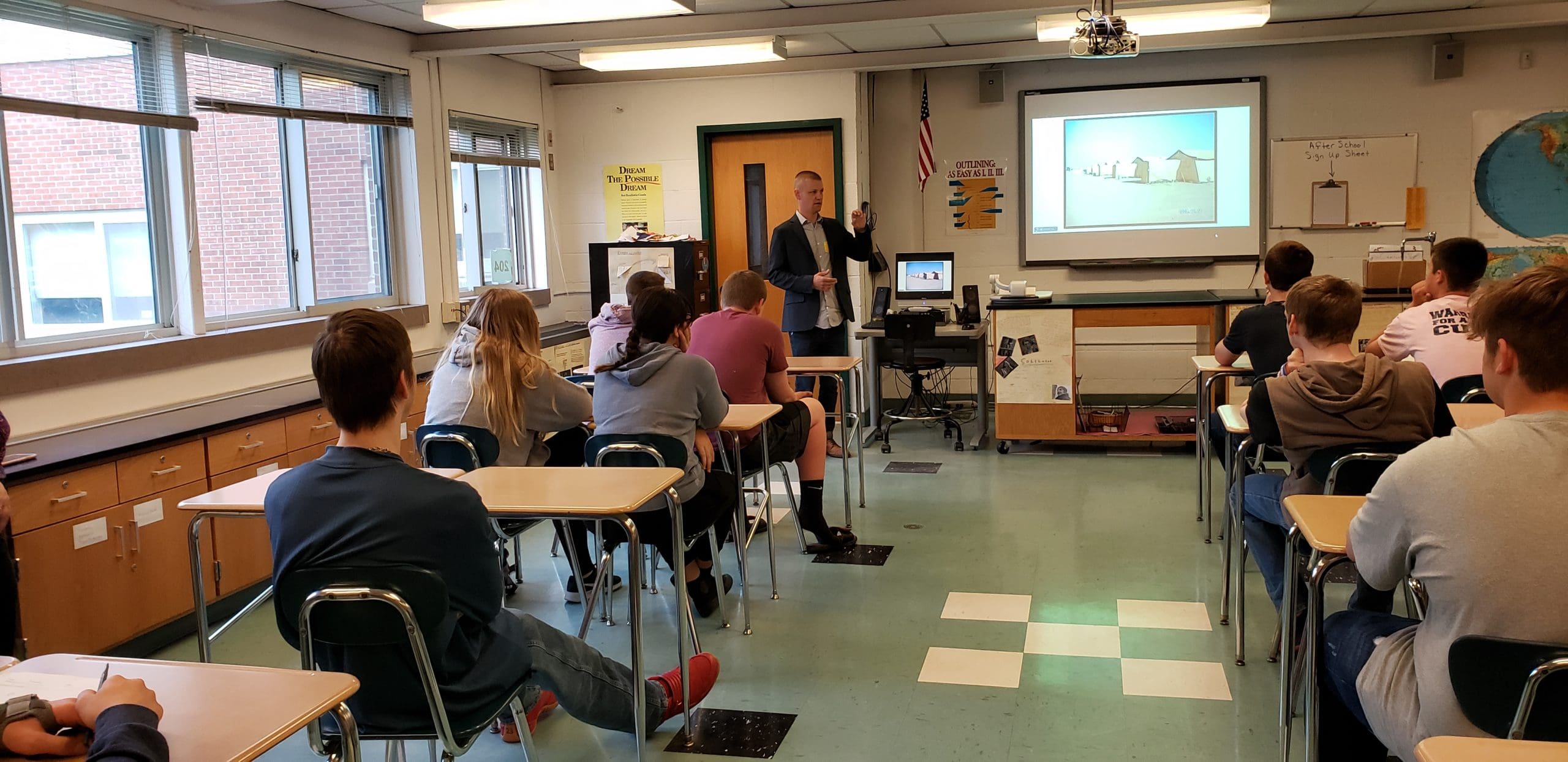 author speaking to class