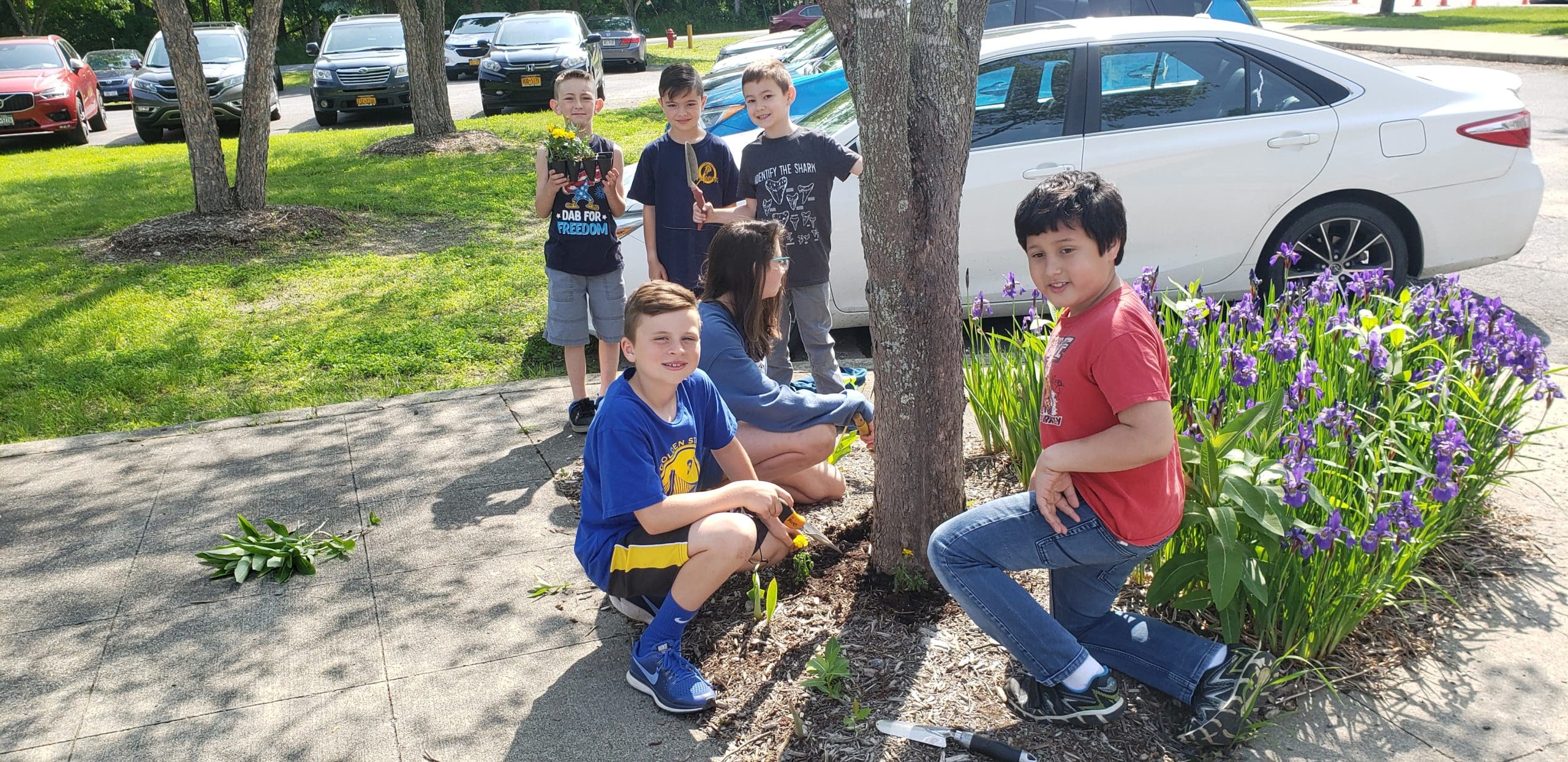 students planting