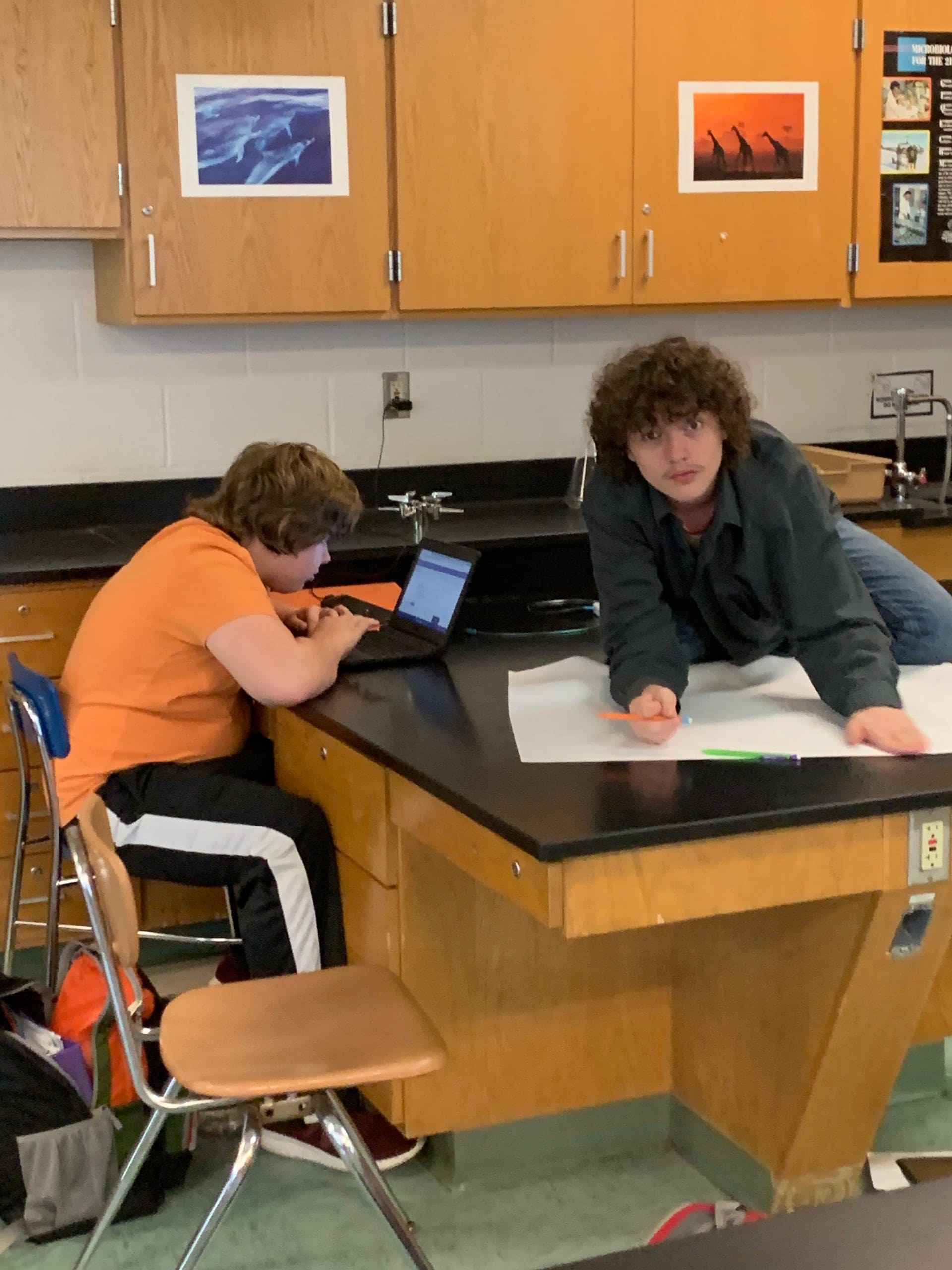 students working on posters