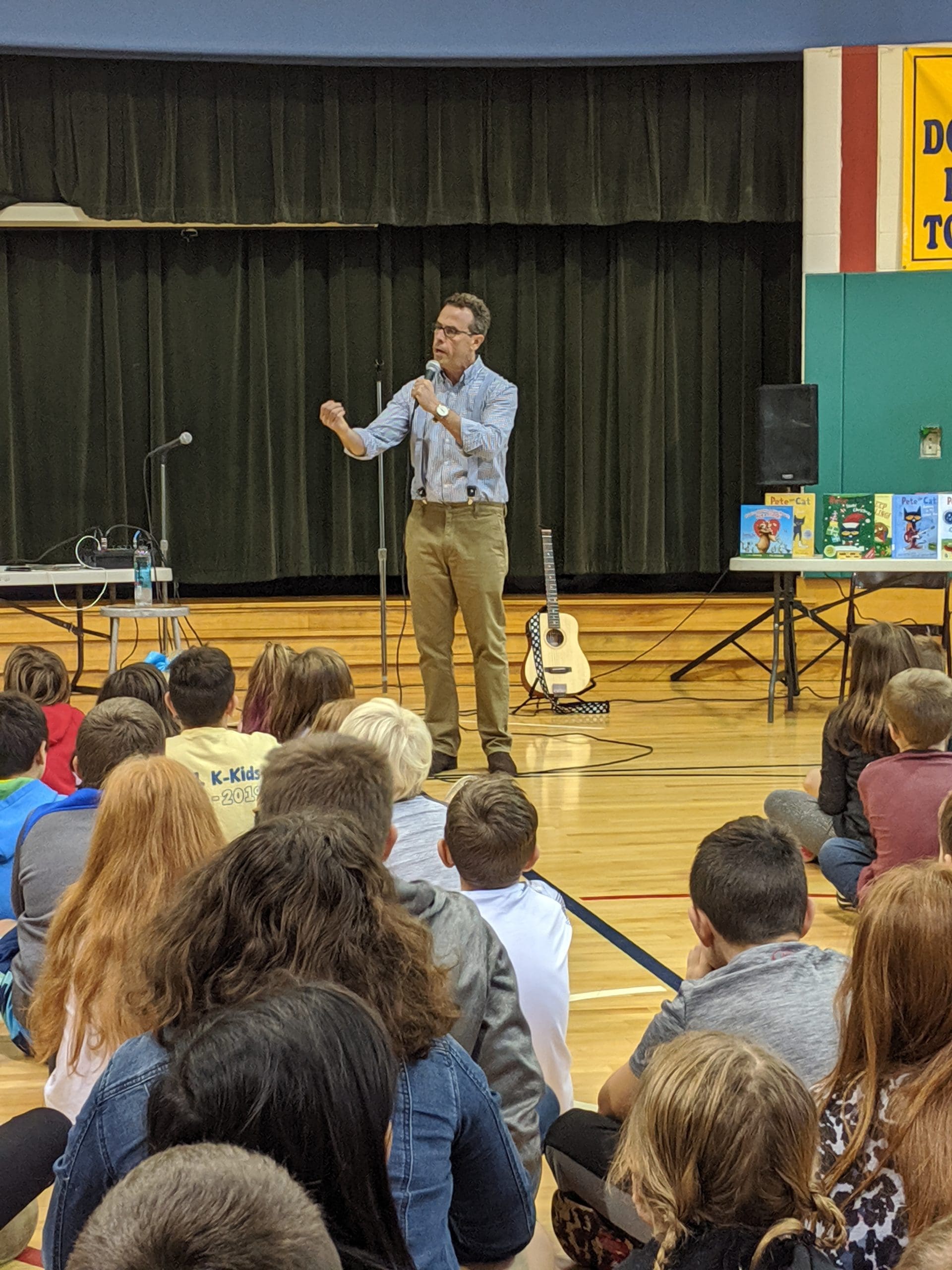 author talking to students