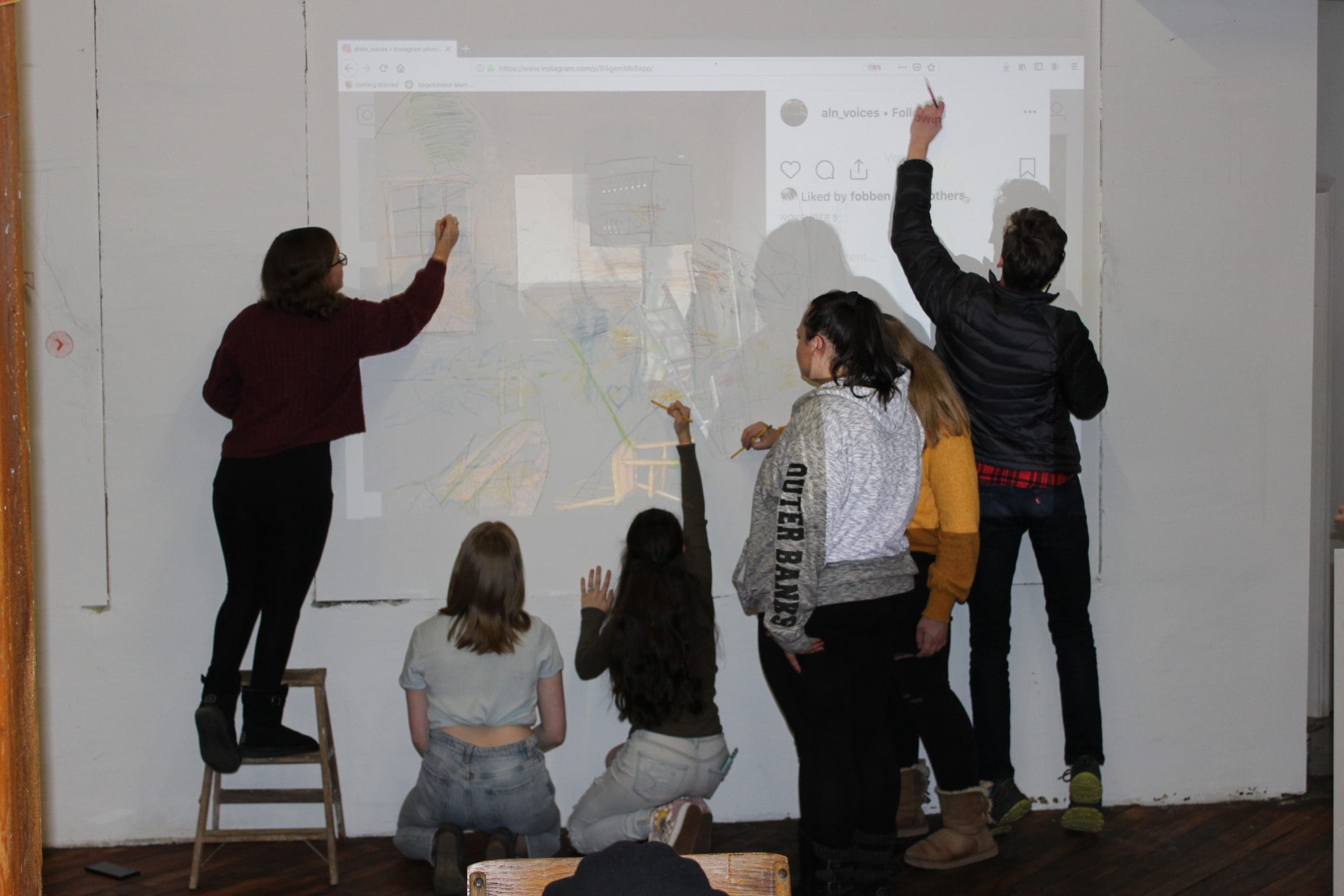 students doing artwork