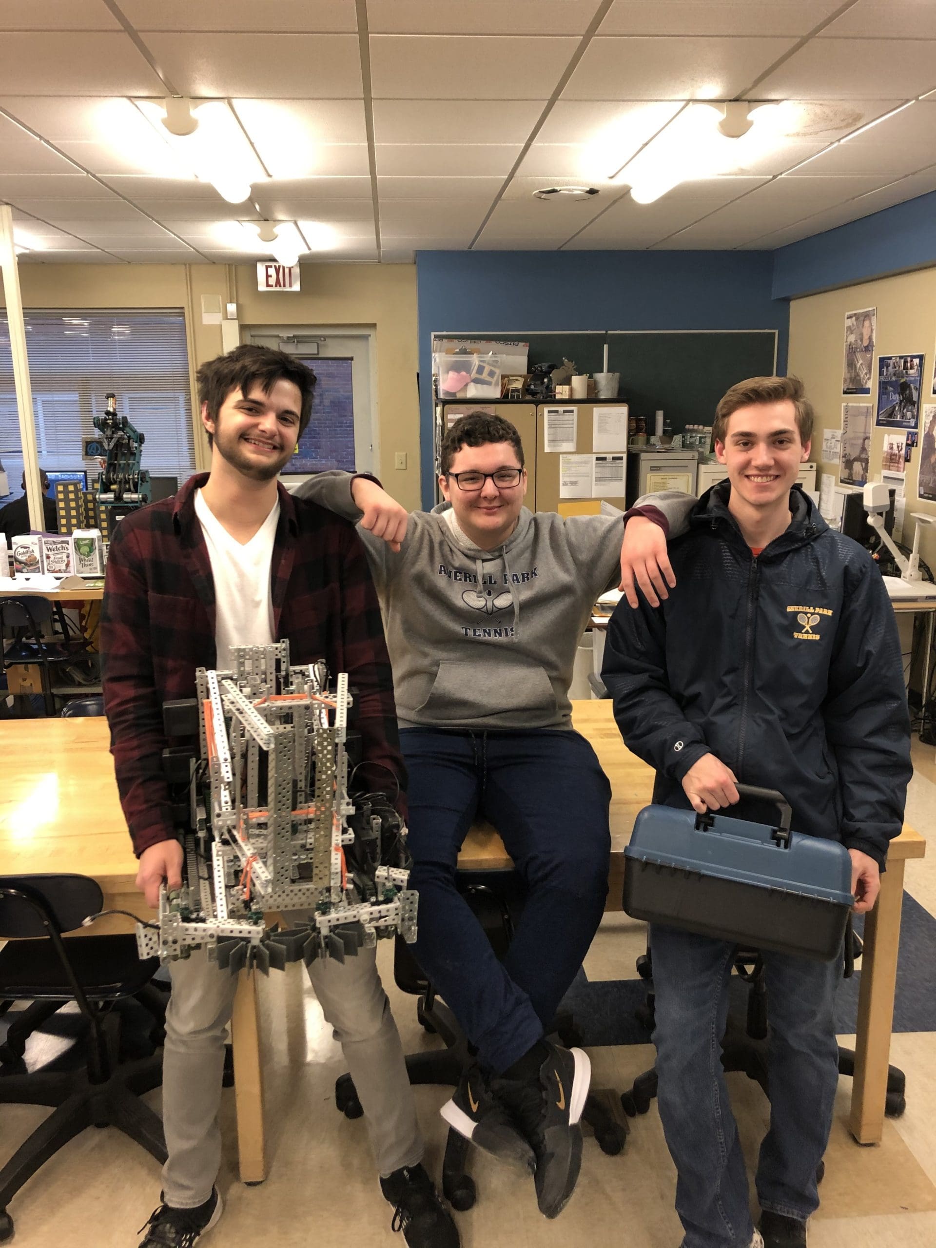 students with robots