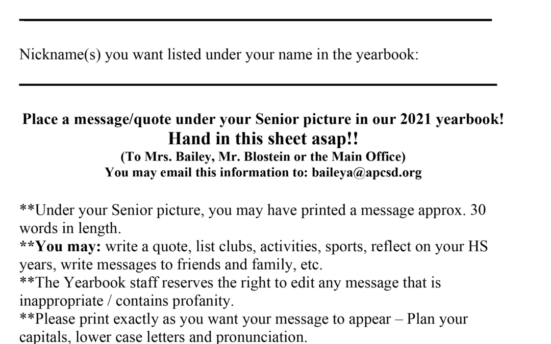 Yearbook Senior Quote Form