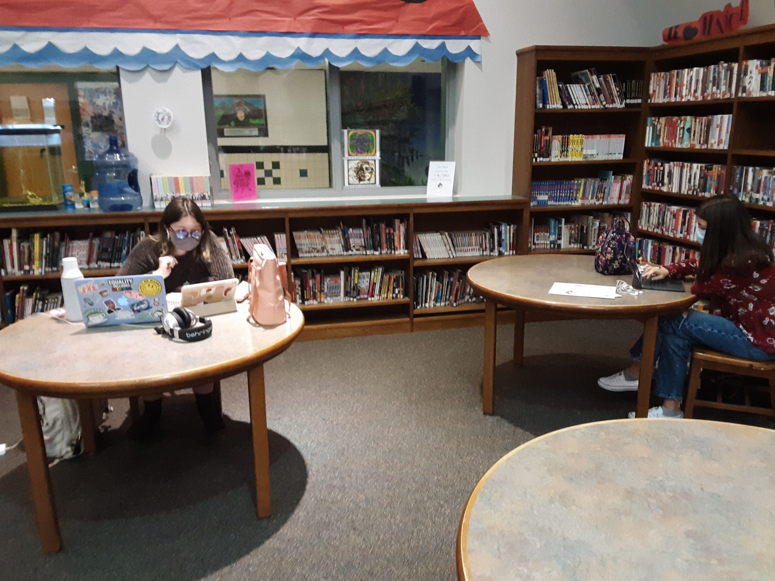 students in library