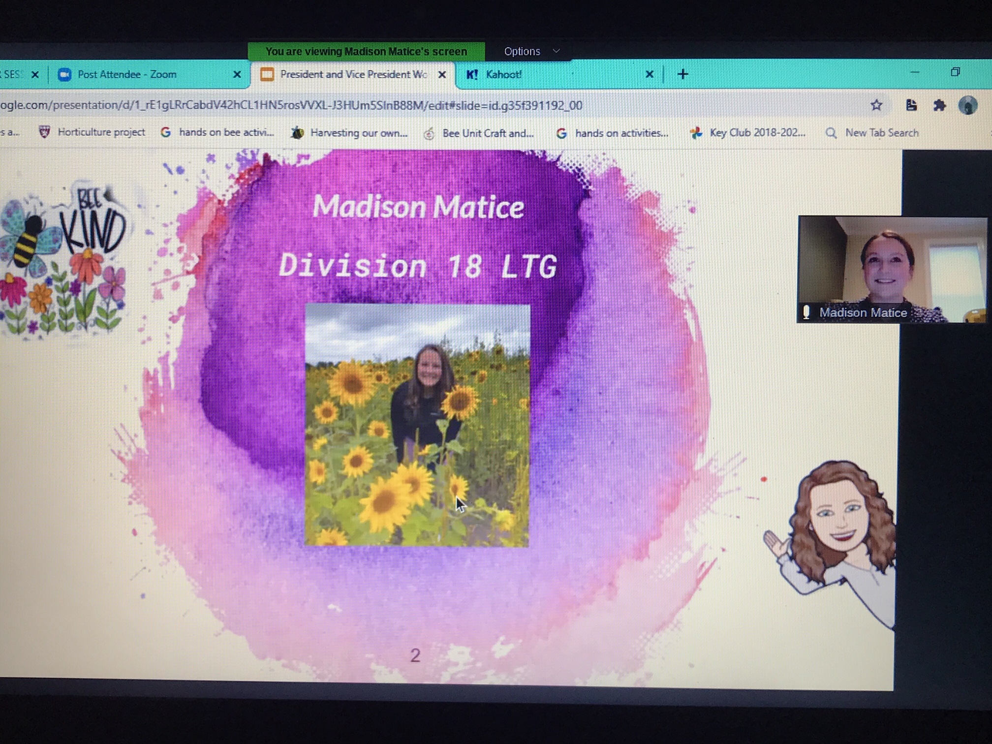 student presenting virtually