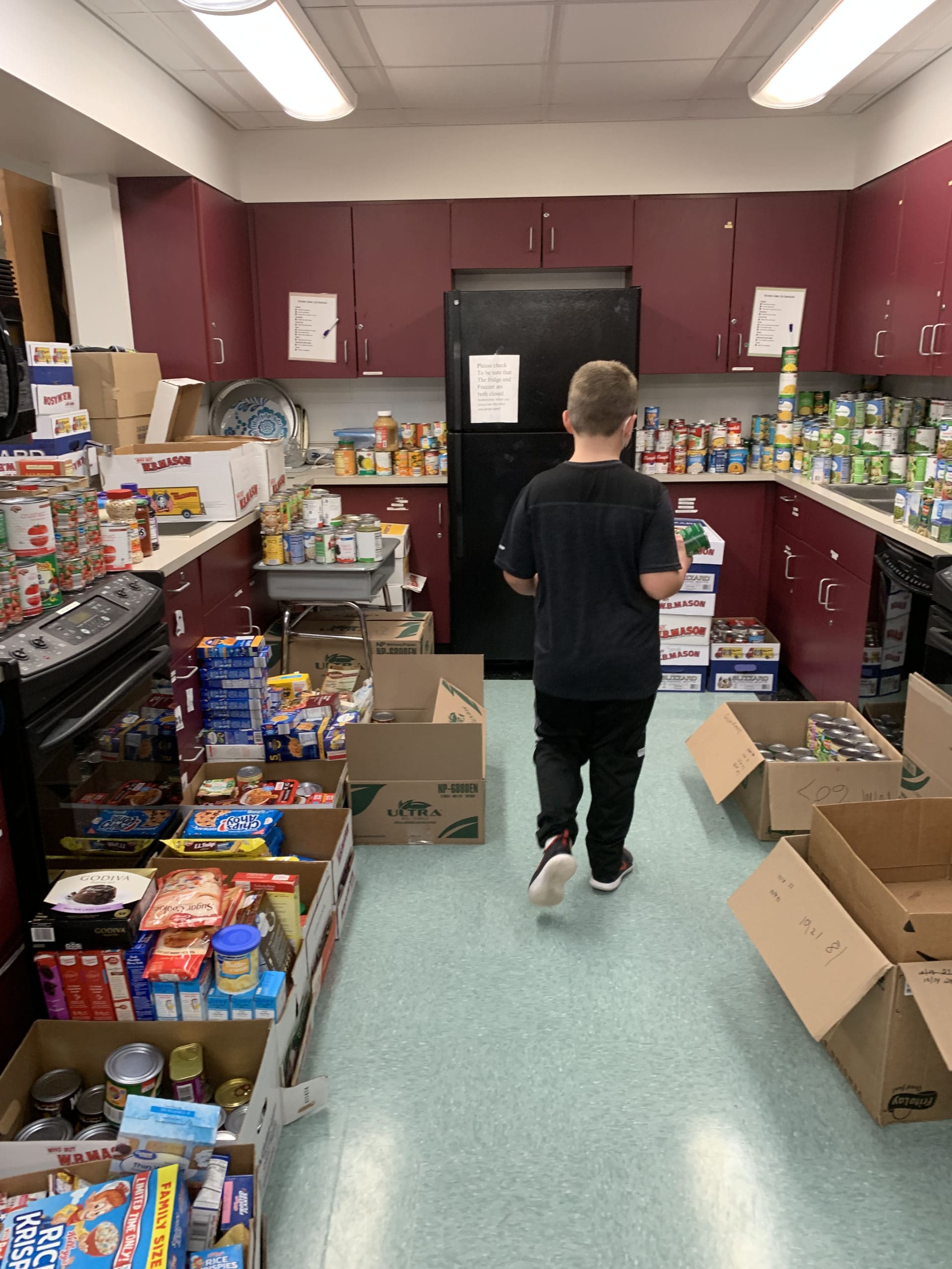 student with food items