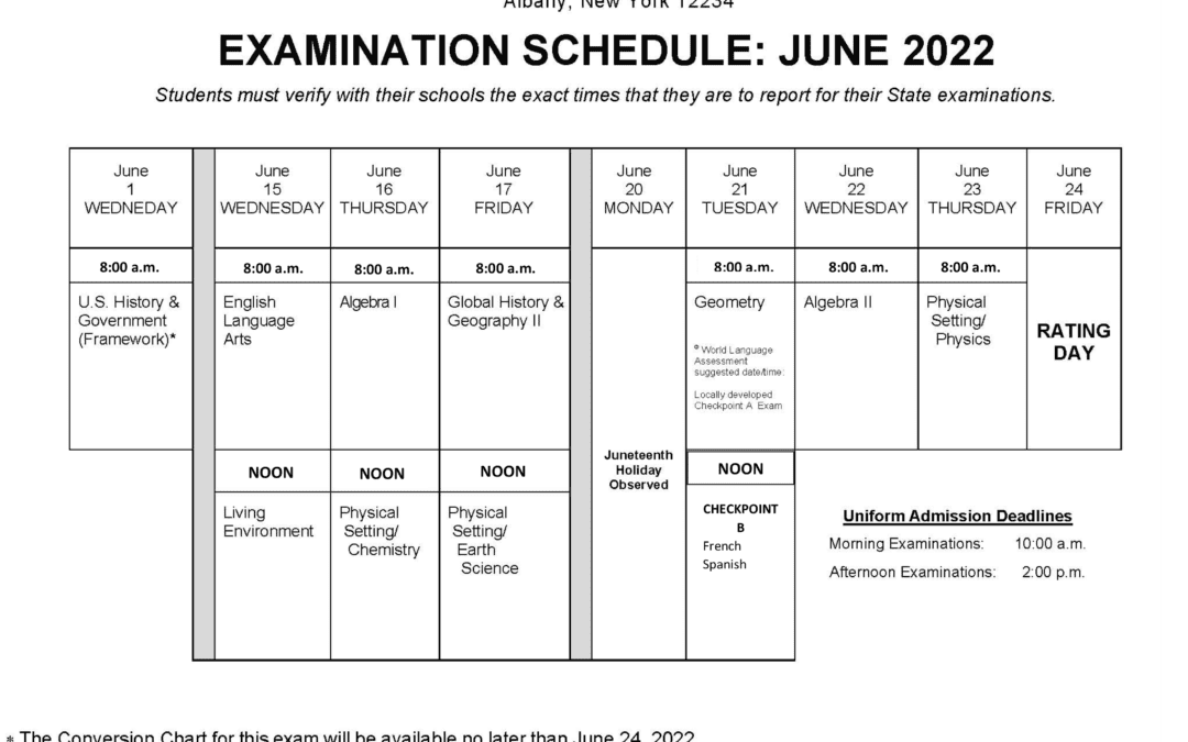 Revised 2022 Regents Exam Schedule