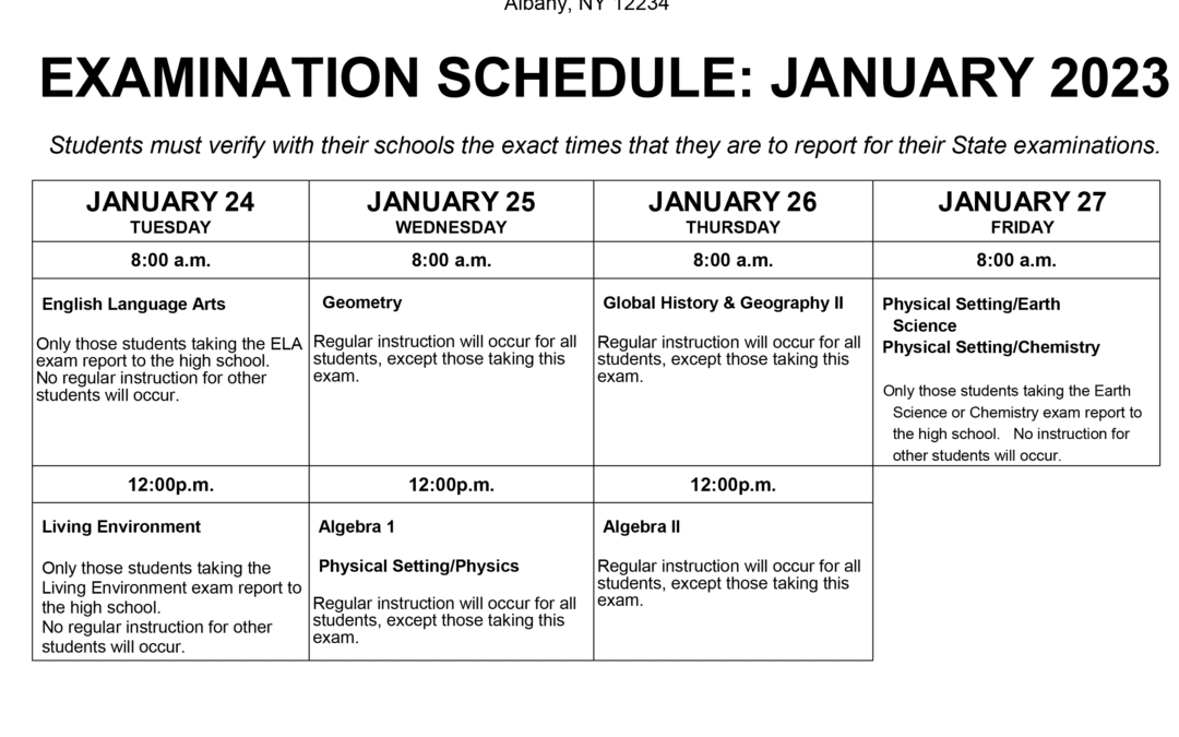 APHS January 2023 Regents Exam Schedule